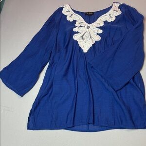 Elegant Blue Tunic with White Embroidery
